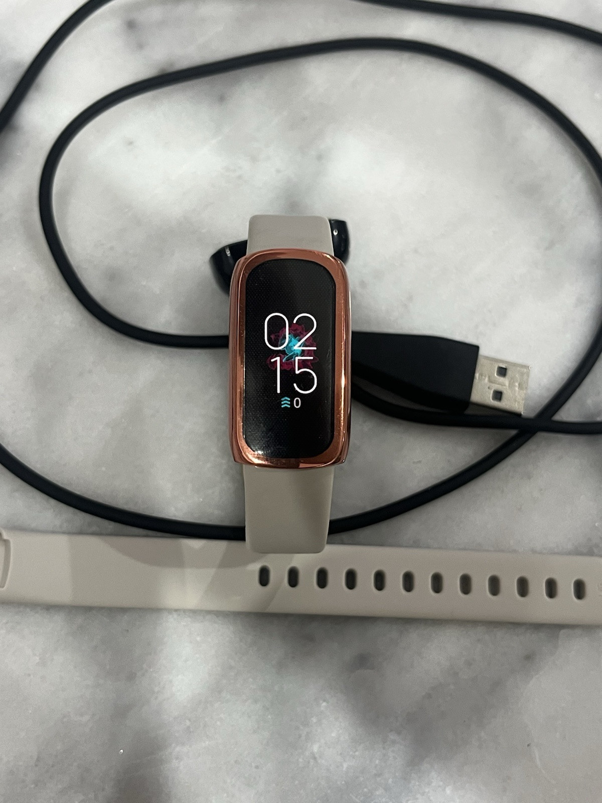 Fitbit Luxe Lunar White Band with Case USB Charger Extra Strap Included-image