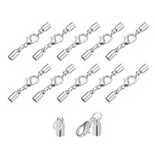 uxcell 10Sets 4mm Leather Cord End Caps with Lobster Claw 4mm, Silver Tone