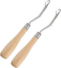 2 Pieces 6.3 Inch Wooden Bent Latch Hook Crochet Needle, Knitting Tool for Rug M