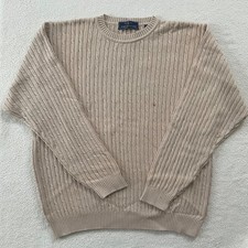 VTG NWT 90s John Ashford Cable Knit Sweater Mens L Tan Made in Australia Cotton