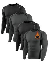 4 Pack Thermal Compression Shirt for Men Fleece Lined Long Sleeve Athletic Un...