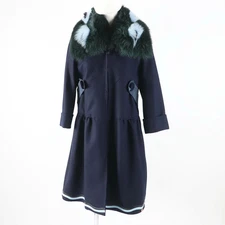 FENDI FF8246 Wool Cashmere Blend Leather Coat with Fox Fur, Size 40, Used