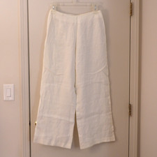 WALL London Off-White 100% Irish Linen Flat Front Wide Legs Casual Pants Size M