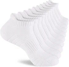 Mens 100% Cotton Ankel Socks, Athletic Cushioned Medium-Large, 5 Pairs White