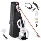 4/4 Electric Maple Violin Show Full Size Silent Fiddle Headphone Case Gift White