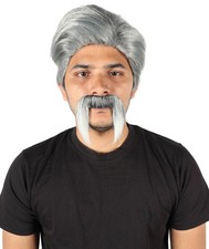 Men s Sports Fun 2-Tone Curly Wig with Mustache, Ideal for Halloween