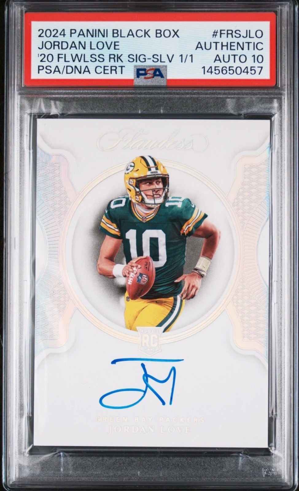 Panini 2024 Black Box Jordan Love '20 Flwlss RK Sig-Slv 1/1 PSA Auto 10 🔥Grail