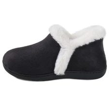 Women’s Warm Memory Foam Slippers V-Rim Collar Suede Shoes with NonSlip Rubber
