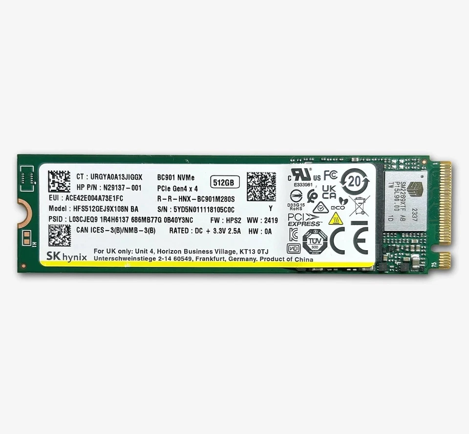 512GB SK Hynix M.2 NVMe Blitzschnelle PCIe 4.0 2280 SSD (SK Hynix BC901)
