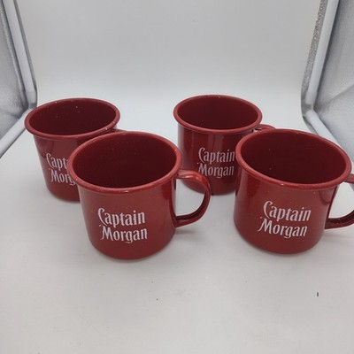 4 Captain Morgan Enamelware Metal Cup Mug. Camping. Caribbean.Rum. Liquor. Beach