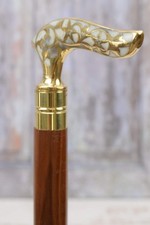 Classic Wooden Walking Cane with Ornate Brass Handle Deco Style Brass Stick