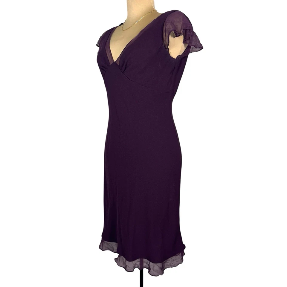Vtg 90s Jones New York Women's Purple Dress Chiffon Flutter Sleeves Petite 10P - Image 4 of 4