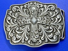 Gothic Cross - Dimensional Silver Color Belt Buckle with Rope Boarder