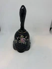 Vintage Fenton Black Amethyst Glass Bell Hand Painted & Signed  Rose Pattern