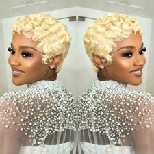 Blonde Curly Pixie Cut With Wave Human Hair