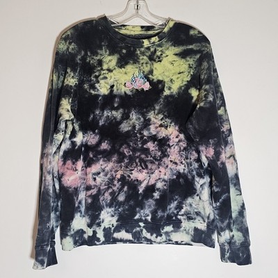 Blind Rooster Sweater Womens Large Tie Dye Flaming Rose Embroidered Sweatshirt L