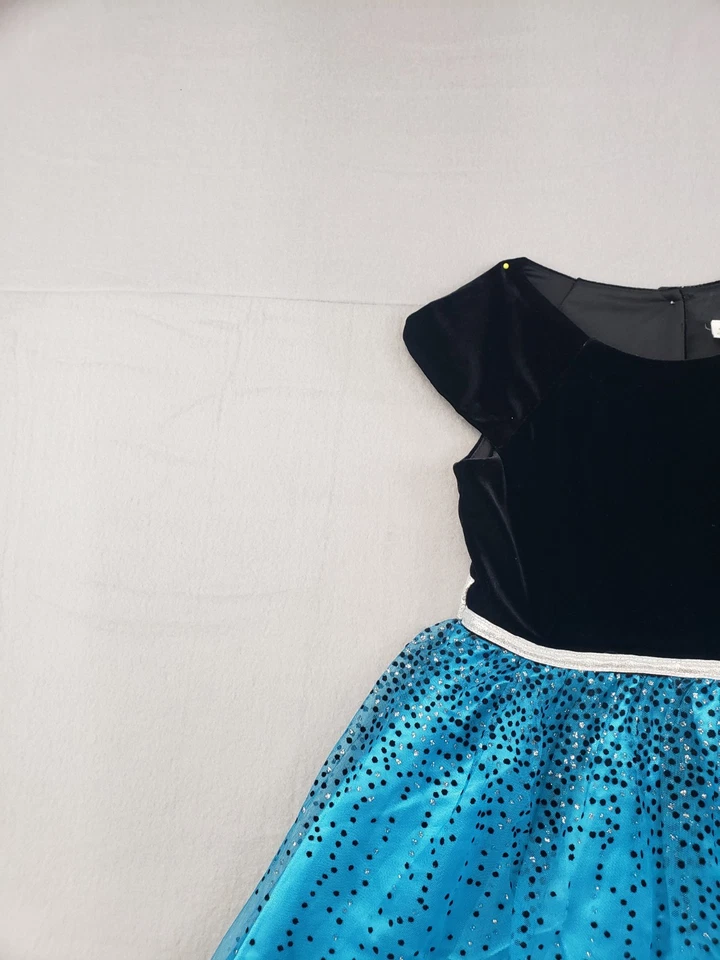 Vestido Jona Michelle Niñas 8 Negro Terciopelo Azul Tul Brillante Fiesta de Vacaciones Informal Foto 2 de 4