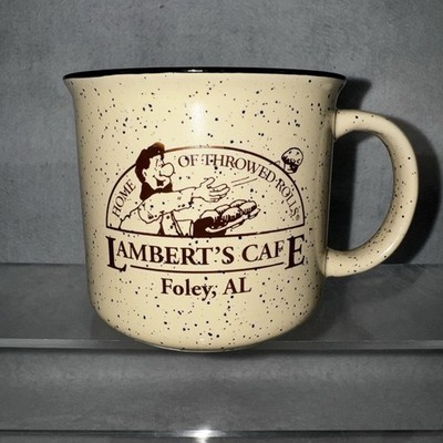 Lamberts Cafe Mug Home of Throwed Rolls Beige Ceramic Campfire Speckled Foley,AL