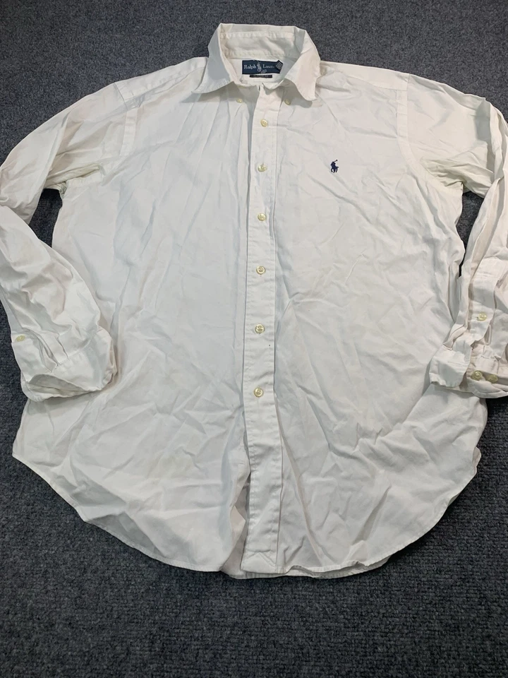 Camisa polo masculina Ralph Lauren 16-34-35 branca manga longa botão para cima - Imagem 2 de 4