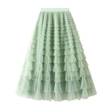 New Arrival 2025 Tulle Cake Long Skirt Women Spring Summer Ruffle Pleated A-Line