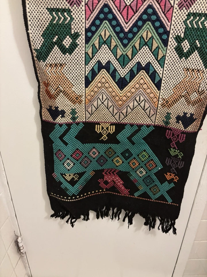 Hand Woven Guatemalan Peruvian Mayan Table Runner Religion Boho Bohemian 47 X 16 - Image 4 of 4