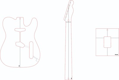 Telecaster style template files vector DXF CDR PDF pattern CNC laser router