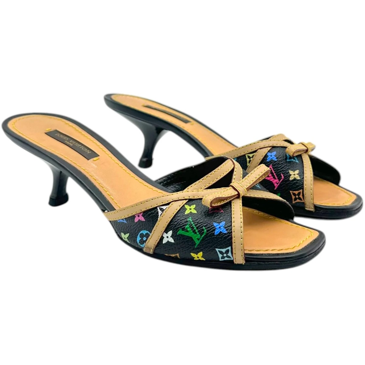 Louis Vuitton ブラック ハイヒール Louis Vuitton Black Murakami Multicolor Kitten Heel Mules | eBay