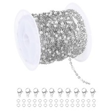 16.4 Ft/5M Enamel Stainless Steel Bead Chain(Silver/White, Pack of 1)