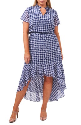 1.STATE Women's Plus Size Wildflower Gingham Dress (Blue/White, 3X)