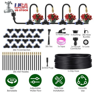 Drip Irrigation System 360° Automatic Watering Misting Kit 49FT 5/8  Tubing Hose