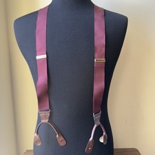 Club Room Burgundy Suspenders Leather Ends Y-Back Made in Italy Preppy