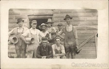 Men Snapshot of Group Workers Original Vintage Real Photo Postcard RPPC