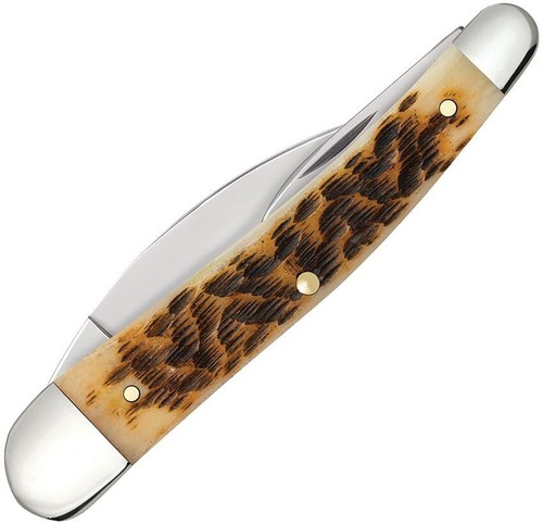 CASE XX 30094 SEAHORSE WHITTLER POCKET KNIFE CARBON STEEL JIGGED AMBER BONE - Picture 3 of 4
