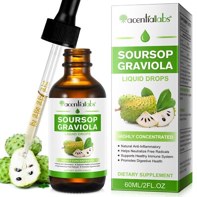 100% Pure Graviola Soursop Liquid Drops 1800mg Fruit & Leaf Herbal Extract 60ml