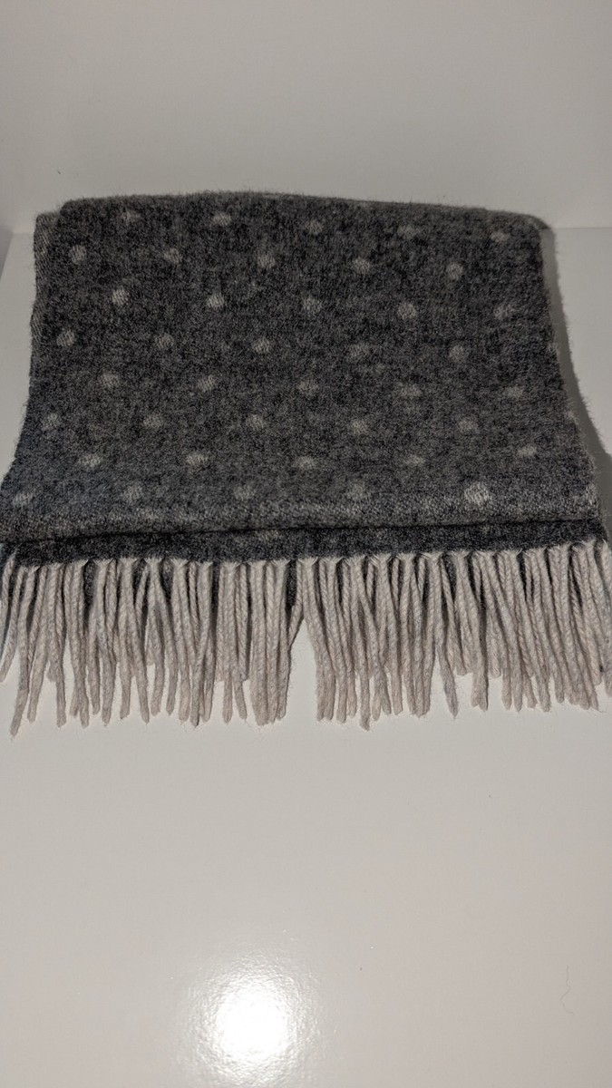 The White Company 100% Cashmere Scarf Reversible Grey Polka Dot Print