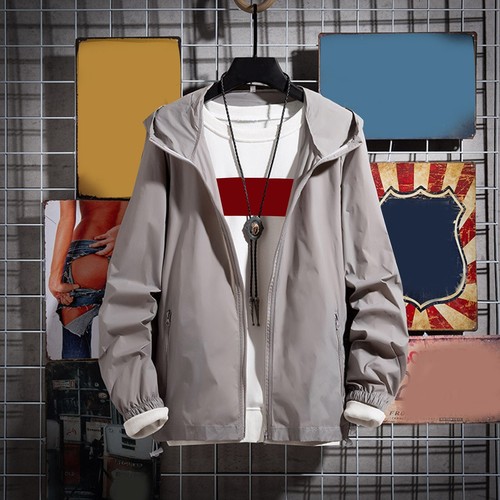 Mens Fashion Zipper Hooded Jacket Thin Skinwear Coat Solid Color Pocket Cardigan - Picture 1 of 14