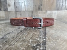 Red Brown Leather Belt Basket Weave Hand Tooled SIZE 30"