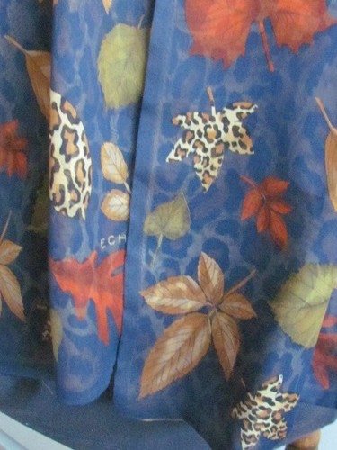 Silk Scarf ECHO Animal Print Abstract Leopard Maple Leaf Navy Beige Brown - Picture 12 of 14
