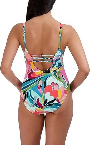 Women' Standard One Piece Swimsuit Lace Up Grommet Tummy Control Bathing Suit, S - Picture 4 of 6