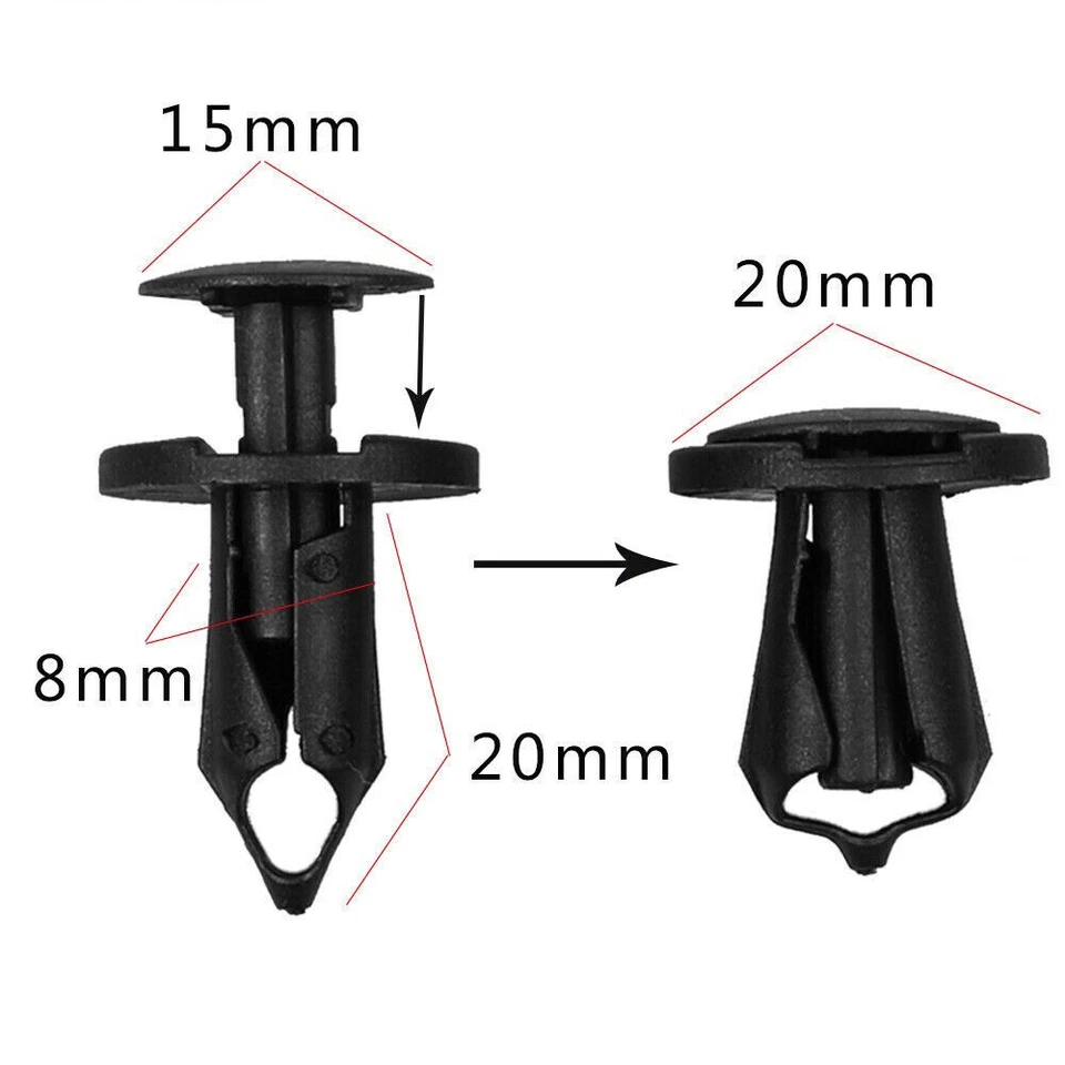 1000 peças clipe de para-choque de porta de náilon 8 mm auto carro rebite prendedor para-lama clipes de pino de pressão - Imagem 2 de 4