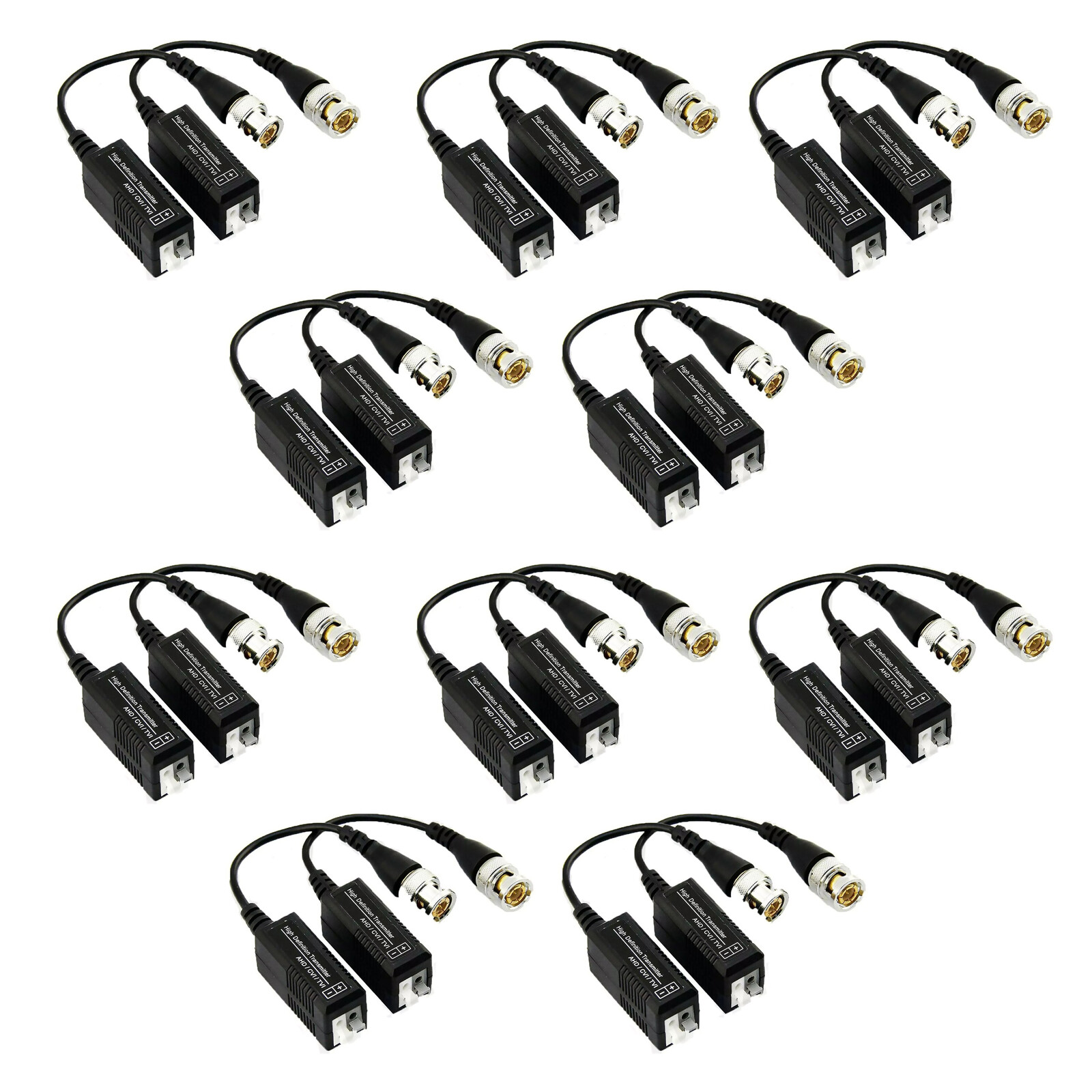 10Pair 8MP BNC HD Video Balun Pair Transmitter Cable Transceiver Adapter Passive