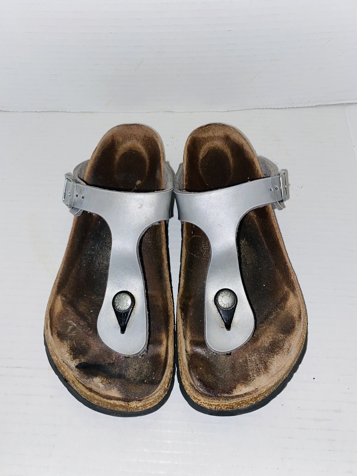 Birkenstock Gizeh Silver Leather Sandals Size