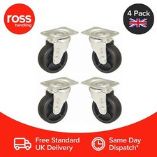 4 x 38mm Castor Wheels - Durable Strong Plate Fitting Smooth Roll Non Marking UK
