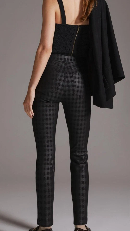 Leggings de pasarela Sanctuary x Anthropologie talla pequeña negros a cuadros recubiertos elásticos Foto 3 de 4