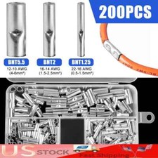 200Pcs Copper Bare Wire Splice Terminals Ferrule Butt Crimp Connectors 22-10 AWG