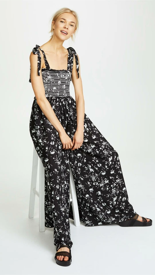 Mono FREE PEOPLE Color My World Blanco y Negro Floral Pierna Ancha, Talla XS Foto 4 de 4