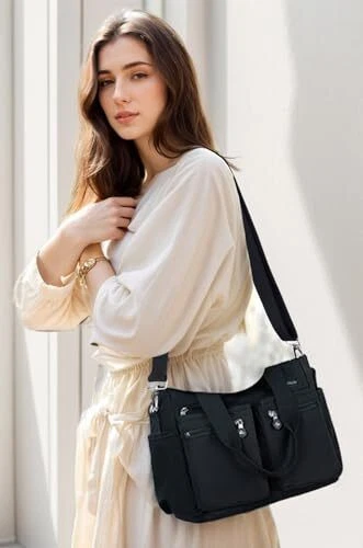 Women's Canvas Tote Crossbody Bag with Multiple Pockets