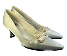 Silver Lam  Pumps Rhinestone Buckle Spool Heel Stuart Weitzman Women's 8 B