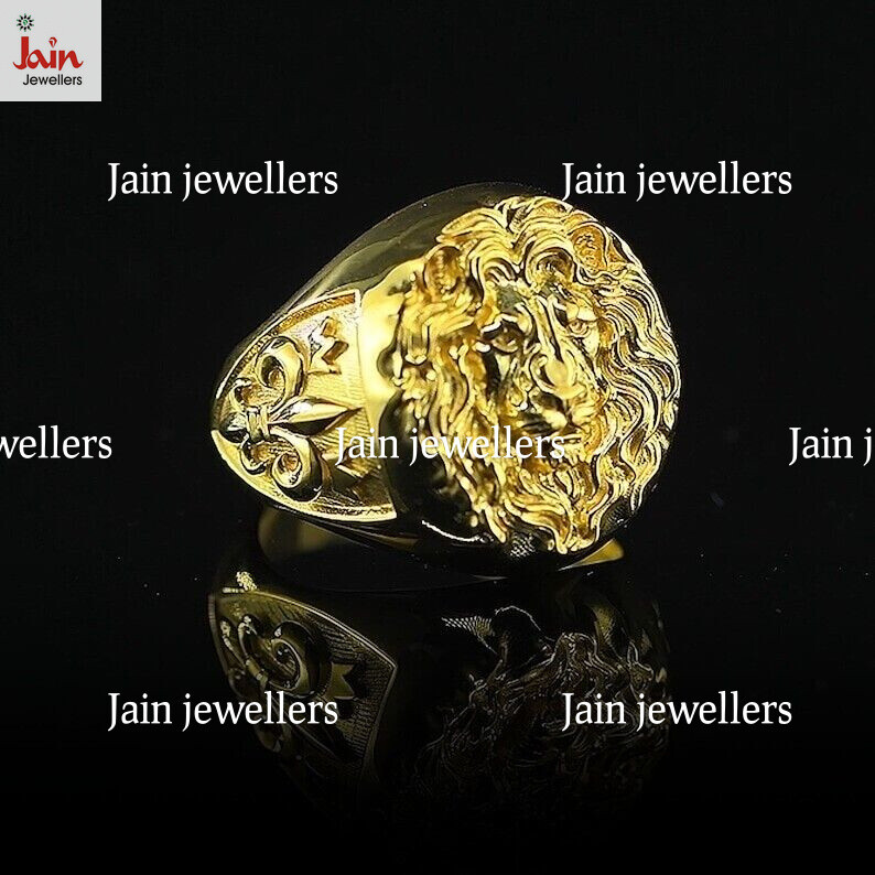 18 Kt, 22 Kt Hallmark Real Solid Yellow Gold Lion Head Signet Men