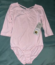 Classic Danskin Now Girls Pink V-Neck Elbow-Length Leotard M 7-8 NWT 